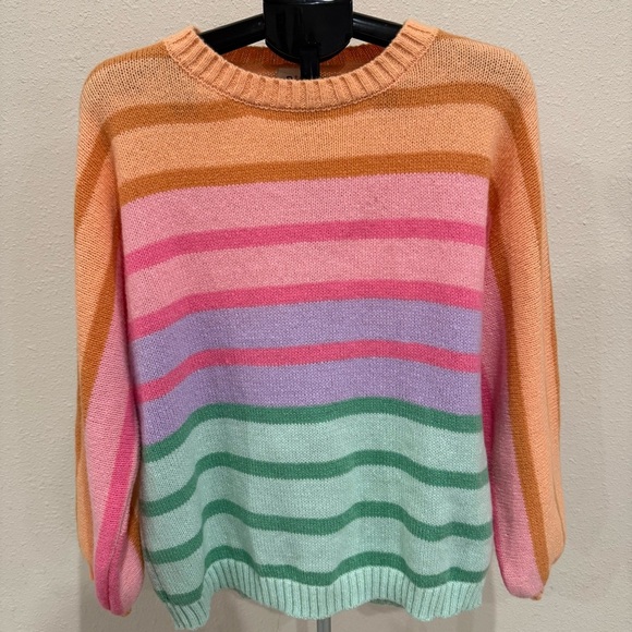 BiBi Colorblock Sweater Balloon Sleeves Oversized Colorful Stripes Women’s Small - Picture 1 of 8